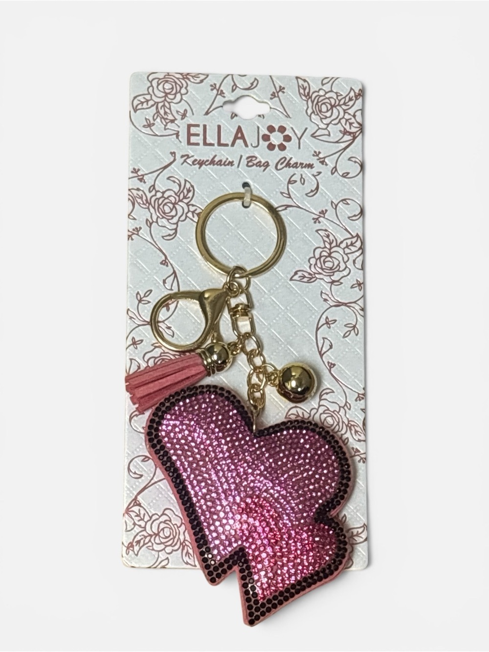 Pink Sparkle Heart Keychain Bag Charm - Ella